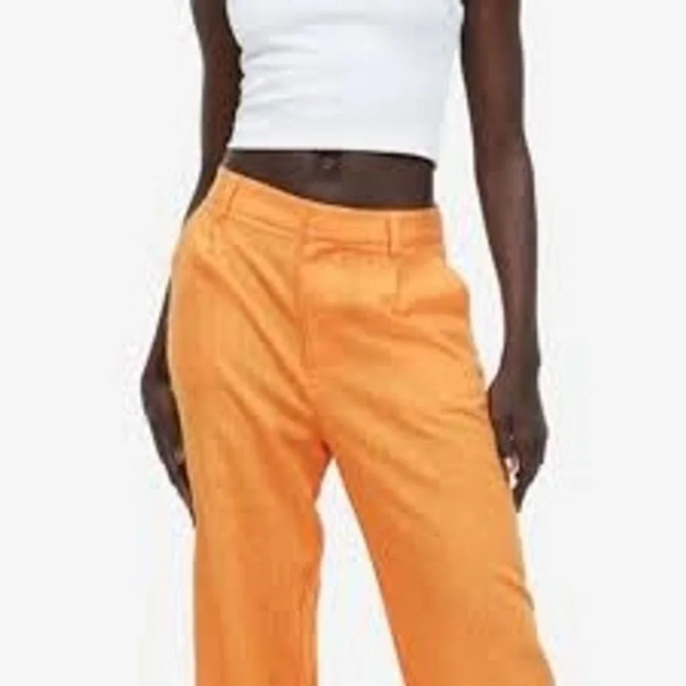 H&M Pants Women 4 Orange Wide Leg High Waisted Textured Linen Blend Trousers